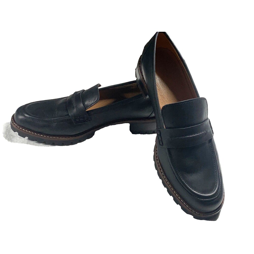 Madewell The Corinne Lugsole Loafer Black Leather Womens 9.5 Chunky Penny Flat